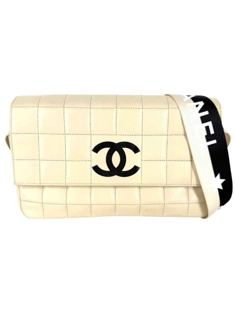 Chanel Shoulder Bag Choco Bar Sports Line CC Logo Leather White Gold